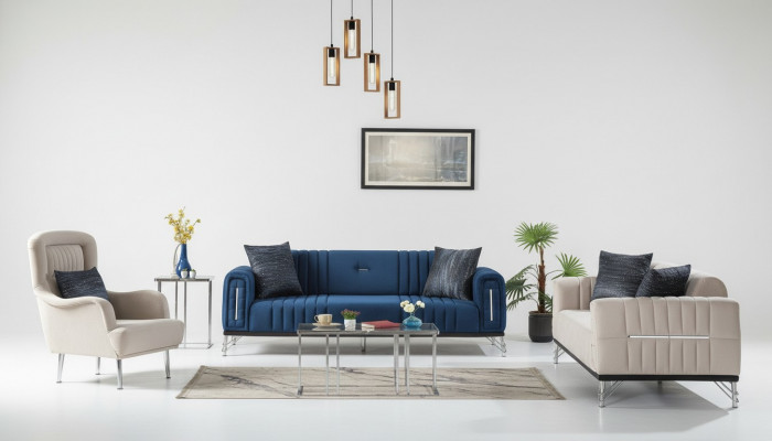 Moderne bankstel, 3+3+1 zits fauteuil, textielbank, 3-delige set, nieuw ontwerp.