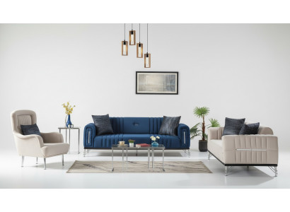 Moderne bankstel, 3+3+1 zits fauteuil, textielbank, 3-delige set, nieuw ontwerp.