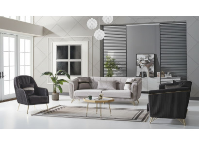 Bankstel 3+3+1 zits textiel hout bankstel 3-zits modern fauteuil compleet set EU.