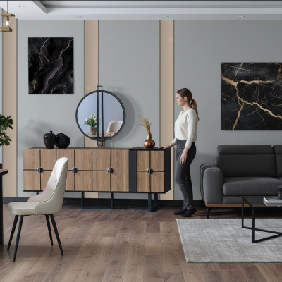 Sideboard dressoir met spiegel Luxe set commode houten dressoirs 193cm