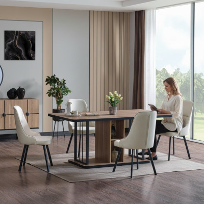 Eetkamerset 7-delig. Eettafel 6x stoelen Designer houten stoelset meubels Nieuw