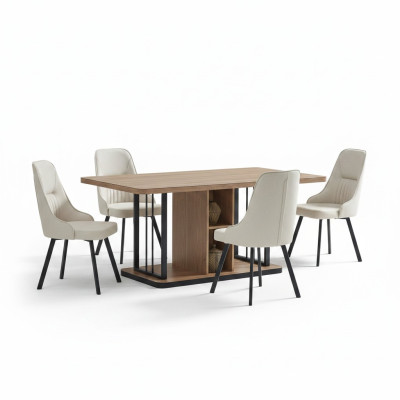 Eetkamerset 7-delig. Eettafel 6x stoelen Designer houten stoelset meubels Nieuw