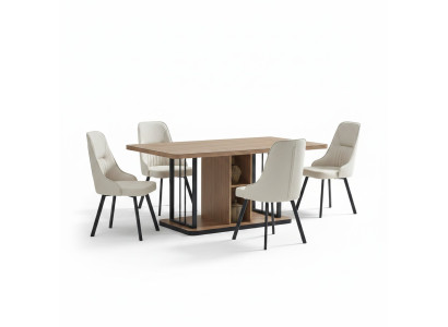 Eetkamerset 7-delig. Eettafel 6x stoelen Designer houten stoelset meubels Nieuw