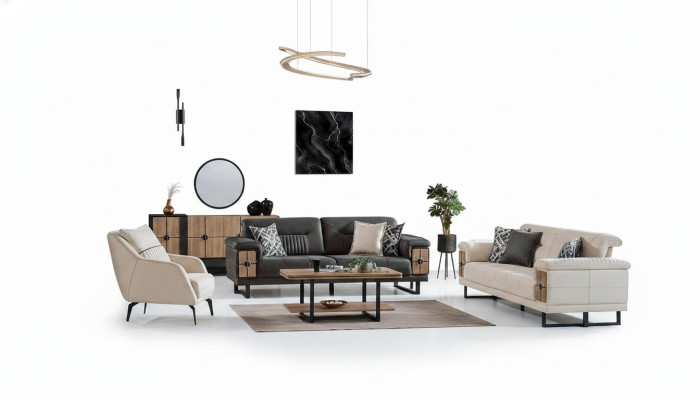 Bankstel 3+3+1 zits woonkamerset compleet textiel hout bank fauteuil