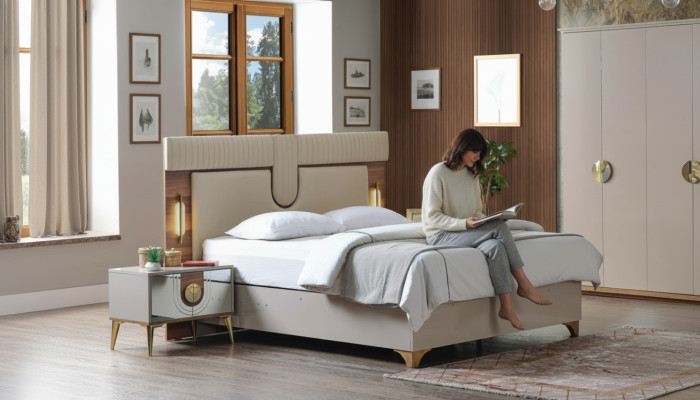 Luxe slaapkamerset bed + 2 nachtkastjes hout Compleet Nieuw Modern