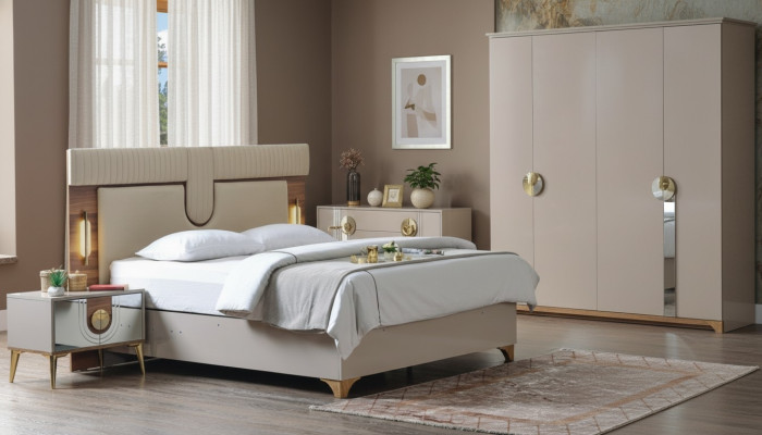 Luxe slaapkamerset bed + 2 nachtkastjes hout Compleet Nieuw Modern