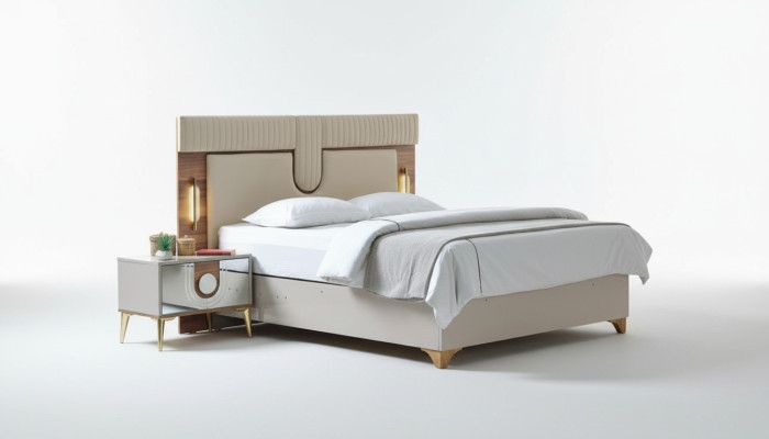Luxe slaapkamerset bed + 2 nachtkastjes hout Compleet Nieuw Modern