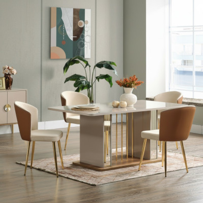 Eetkamerset Modern Eettafel + 6x stoelen Tafel Hout Beklede stoel 7-delig