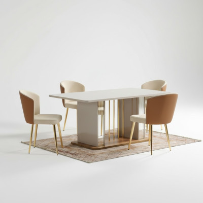 Eetkamerset Modern Eettafel + 6x stoelen Tafel Hout Beklede stoel 7-delig