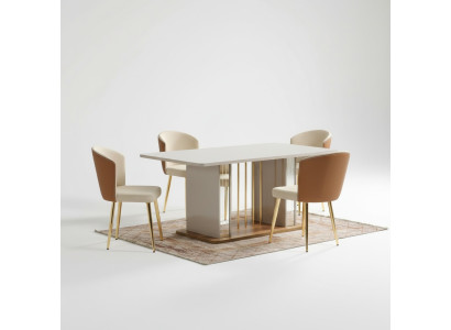 Eetkamerset Modern Eettafel + 6x stoelen Tafel Hout Beklede stoel 7-delig