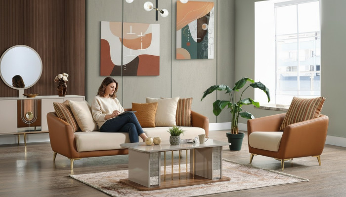Bankstel 3+1 zitter textiel hout bankstel 3-zitter modern fauteuil compleet set