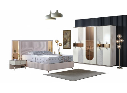 Luxe slaapkamer set: bed, 2 nachtkastjes, kast van hout. Compleet, modern en nieuw.