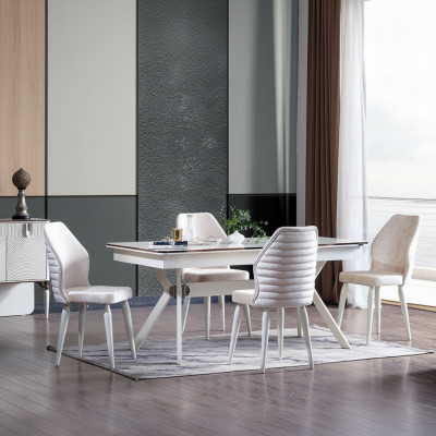 Eetkamerset Moderne Eettafel + 6x Stoelen Tafel Hout Beklede Stoel 7-delig Nieuw