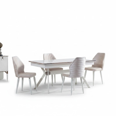 Eetkamerset Moderne Eettafel + 6x Stoelen Tafel Hout Beklede Stoel 7-delig Nieuw