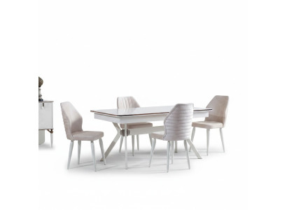 Eetkamerset Moderne Eettafel + 6x Stoelen Tafel Hout Beklede Stoel 7-delig Nieuw