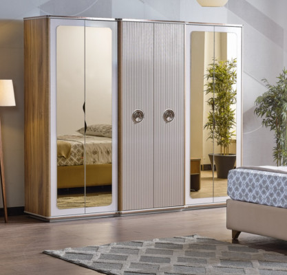 Modern slaapkamer set Bed 2x Nachtkastjes Kast Nieuwe Luxe