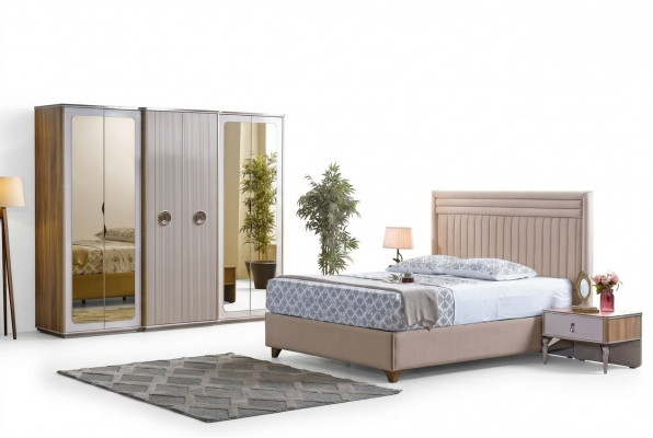 Modern slaapkamer set Bed 2x Nachtkastjes Kast Nieuwe Luxe