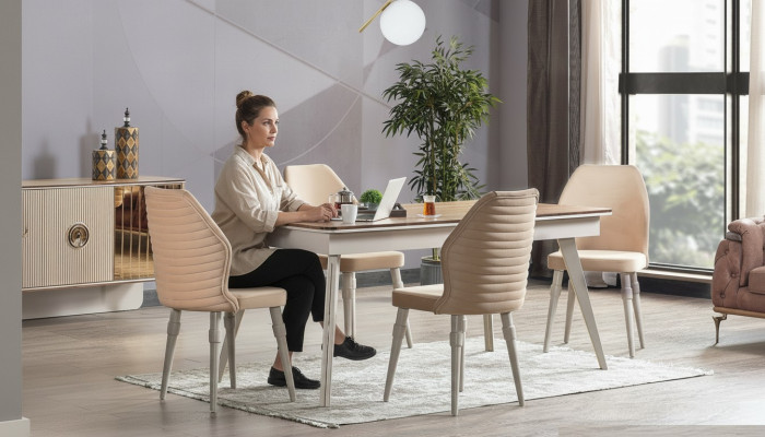 Designer Compleet 6x Stoelen+Eettafel Set Eetkamer Designer Garnituur Set Nieuw