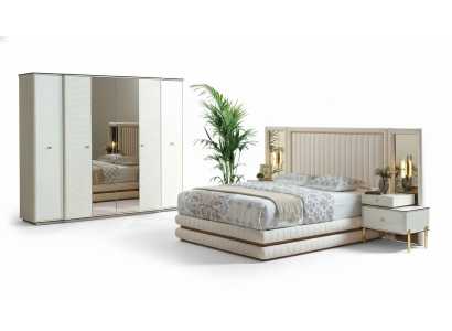 Slaapkamer set Bed 2x Nachtkastjes Kledingkast Design Meubels 4-delig Beige