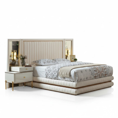 Modern slaapkamer set bed + 2x nachtkastjes design meubels 3-delig. Beige