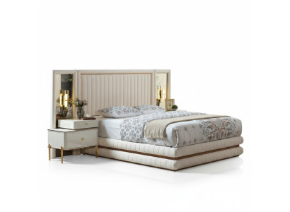Modern slaapkamer set bed + 2x nachtkastjes design meubels 3-delig. Beige