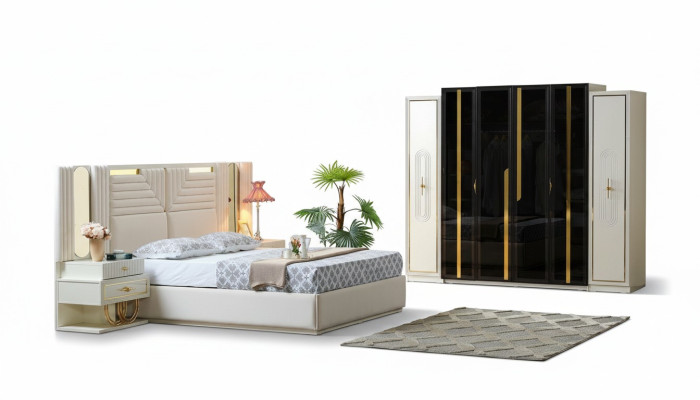 Modern slaapkamer set Bed + 2x nachtkastjes + kledingkast Design meubels 4-delig