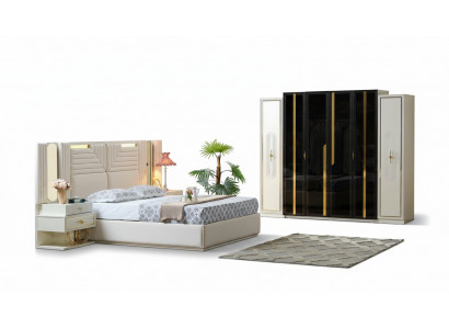 Modern slaapkamer set Bed + 2x nachtkastjes + kledingkast Design meubels 4-delig