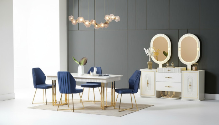 Luxe eetkamerset Eettafel + 6x stoelen + Dressoir Eetgroepen Nieuw 8-delig