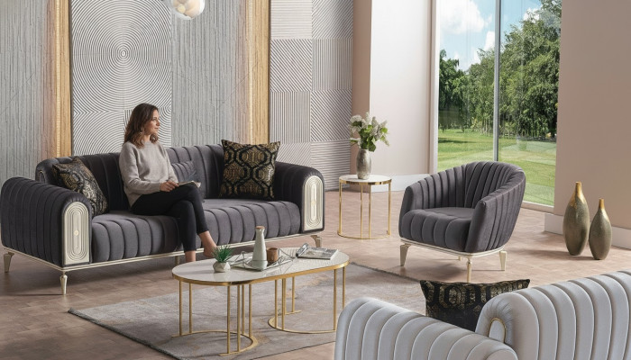 Elegante meubel bankstel set 3 + 1 salontafel bankstel bankstellen fauteuils grijs
