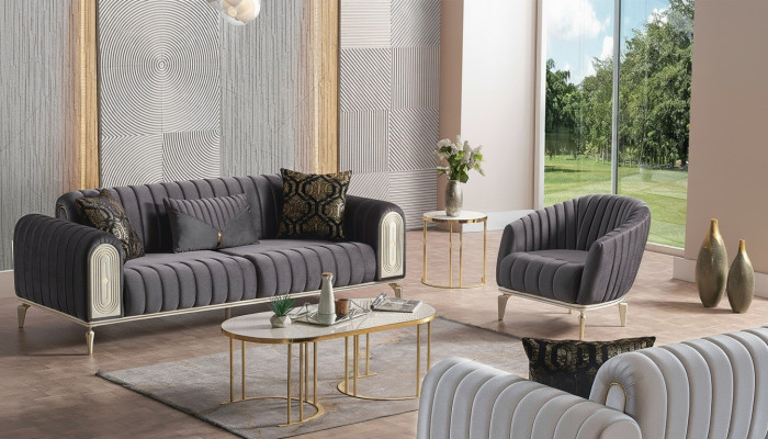 Elegante meubel bankstel set 3 + 1 salontafel bankstel bankstellen fauteuils grijs