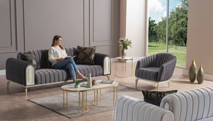 Bankstel 3+1 zits fauteuil set Moderne relaxfauteuil meubels Grijs