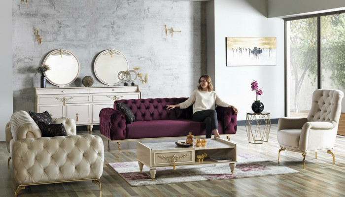 Ontwerper Bankstel 3+3+1 Zits Bank Bekleding Zitgroep Set Chesterfield Nieuw