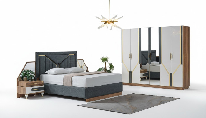Slaapkamer Set Bed + 2x Nachtkastjes + Kledingkast Design Meubels 4 dlg. Nieuw