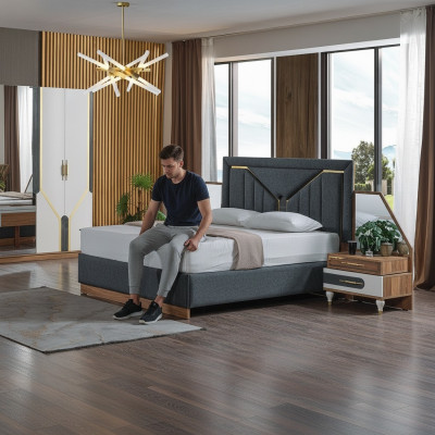 Luxe slaapkamerset Bed + 2x Nachtkastjes + Kast Hout Compleet Nieuw Modern