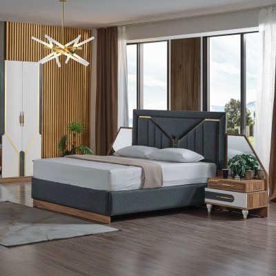 Luxe slaapkamerset Bed + 2x Nachtkastjes + Kast Hout Compleet Nieuw Modern