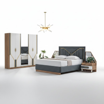 Luxe slaapkamerset Bed + 2x Nachtkastjes + Kast Hout Compleet Nieuw Modern
