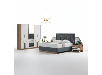 Luxe slaapkamerset Bed + 2x Nachtkastjes + Kast Hout Compleet Nieuw Modern