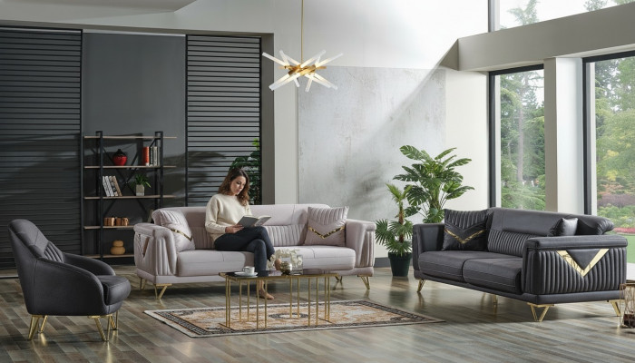 Sofaset 3+3+1 zits Textiel Hout Bankstel 3 zits Modern Fauteuil Compleet Set Nieuw