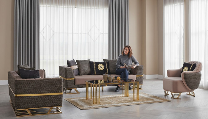 Ontwerper bankstelsel 3+3+1 zitsbank stof zithoek set Nieuw