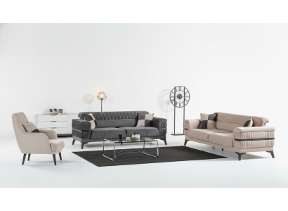 Bankstel 3+3+1 hout luxe woonkamer moderne stoffen nieuw compleet