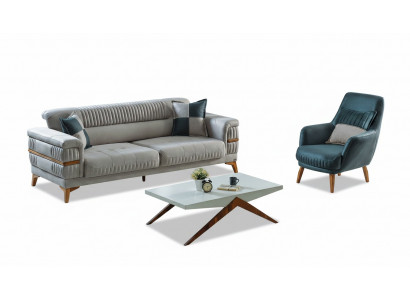 Bankstel 3+1 zits textiel houten bank 3 zits modern fauteuil compleet set nieuw