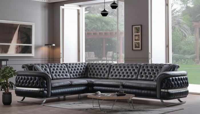 Hoekbank woonlandschap Kleur Zwart U Vorm XXL Bank Nieuw Chesterfield Nieuw