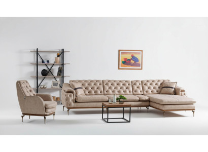 Luxe woonkamerset fauteuil hoekbank L-vorm modern Chesterfield compleet