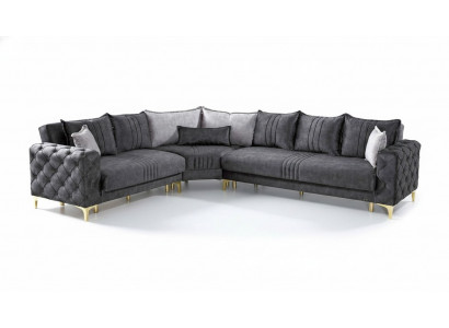 Grijze woonkamer hoekbank L-vormig Modern Chesterfield Nieuwe luxe bankstel