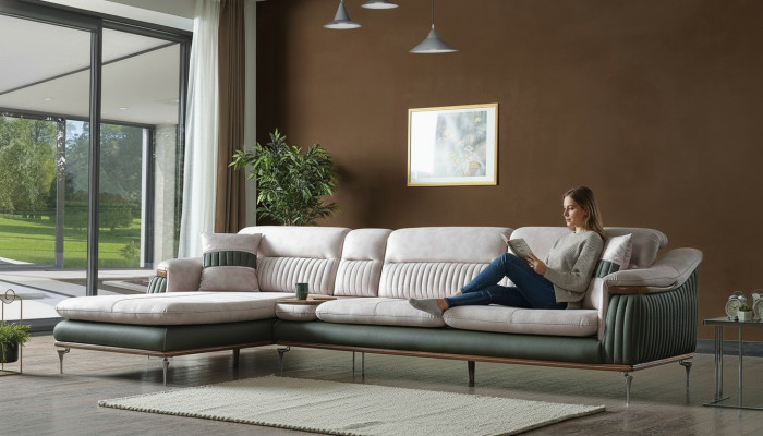 Woonlandschap hoekbank L-vorm bank zitkussen bank luxe meubels banken modern