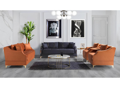 Bankstel 3+2+1+1 zits Woonkamer Set Compleet Textiel Bank Stoel Hout Nieuw