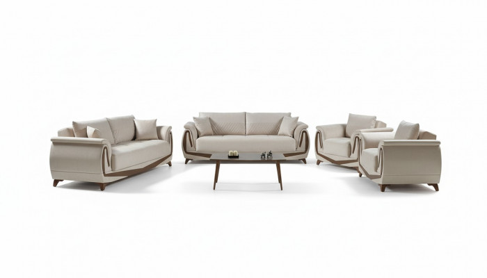 Bankstel 3+2+1+1 hout woonkamer luxe bank modern stof compleet nieuw