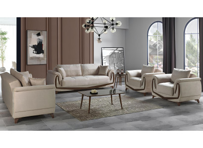 Bankstel 3+2+1+1 hout woonkamer luxe bank modern stof compleet nieuw