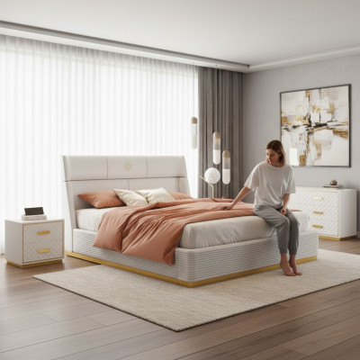 Ontwerper bed slaapkamer tweepersoonsbed bedden luxe gestoffeerd hotel nieuw