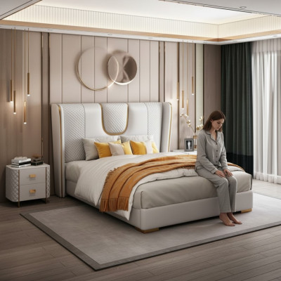 Tweepersoons hotelbedden slaapkamer bed bekleding ontwerp luxe meubels metaal